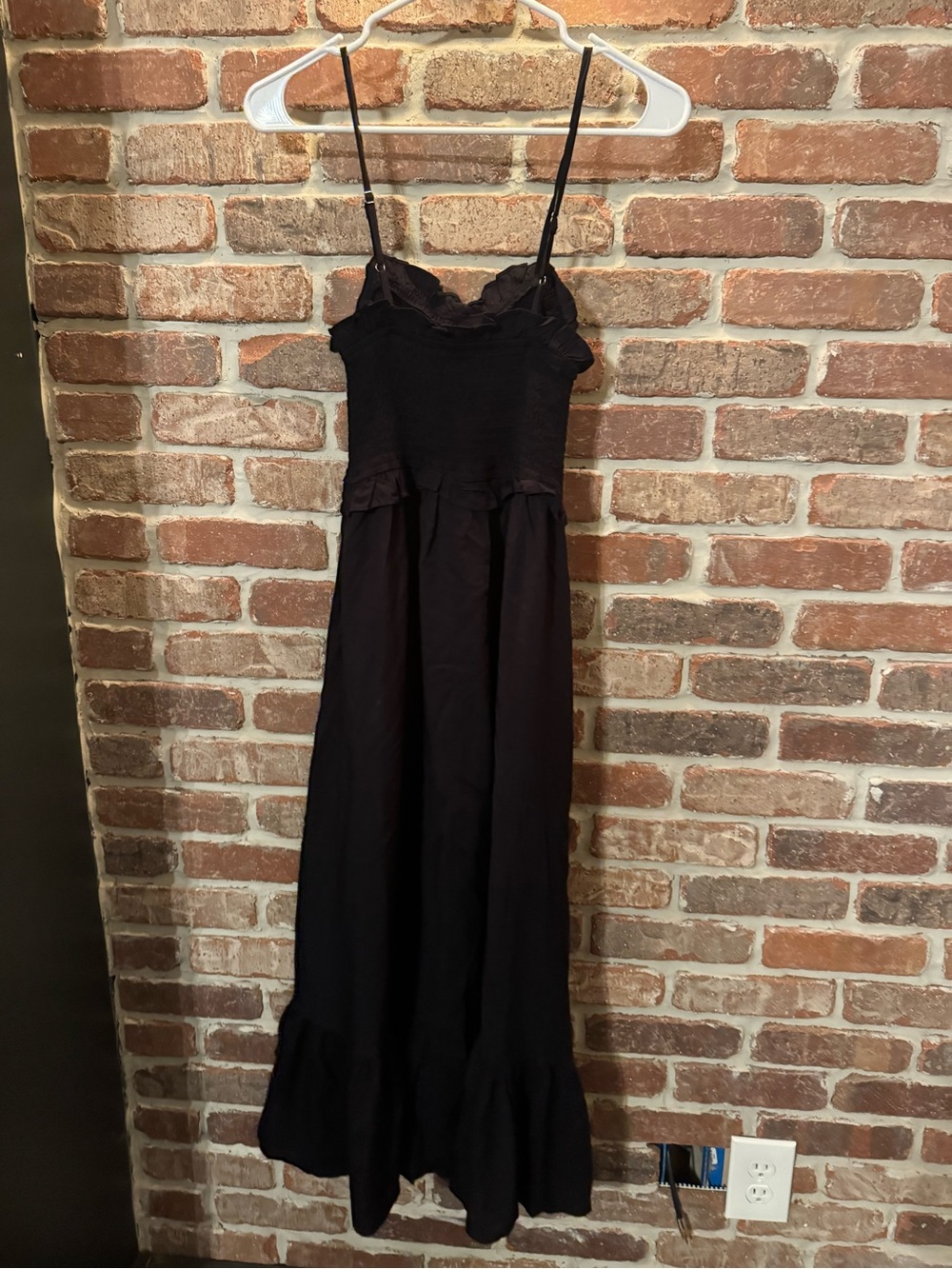 Mikarose Black Spaghetti-Strap Midi Dress with Ruffle Hem